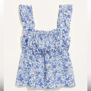 Old Navy Ruffled Square Neck Blue/White Blouse Size Medium